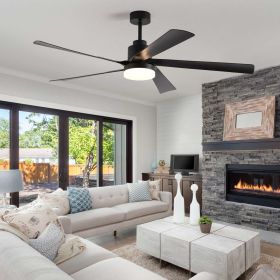 65 Inch Black Ceiling Fan with Light, 5-Blade Dimmable LED Ceiling Fan with Remote Control