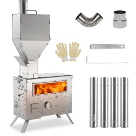 WoBurning Stove with Oven - Portable Pellet Stove with Chimney Pipes, 304 Stainless Steel Outdoor Hot Tent Camping Stove for Winter, Hunting, Coo