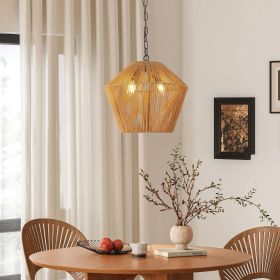 17" Boho Hemp Rope Pendant Light, Handcrafted Farmhouse Hanging Light Fixture for Kitchen Island, Dining Room, or Bedroom, Natural Finish