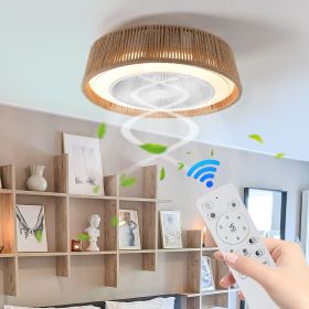 (Same as W1340137055/L10003) 21" Bohemian Braided Ceiling Fan Light, Silent Remote Control with Timing Function, Adjustable Color Temperature