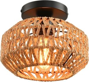 1 Pack Farmhouse Light Fixtures Ceiling Mount,Mini Rattan Boho Semi Flush Mount Ceiling Light