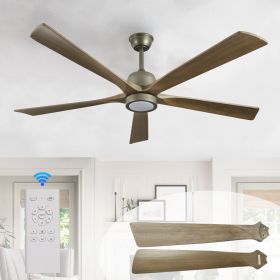 60" Modern Wood Ceiling Fan with Light and Remote Control,6-Speed Noiseless Reversible DC Motor, Ceiling Fan for Kitchen Dinning Living Room (Color: Olive Green, Material: Iron)
